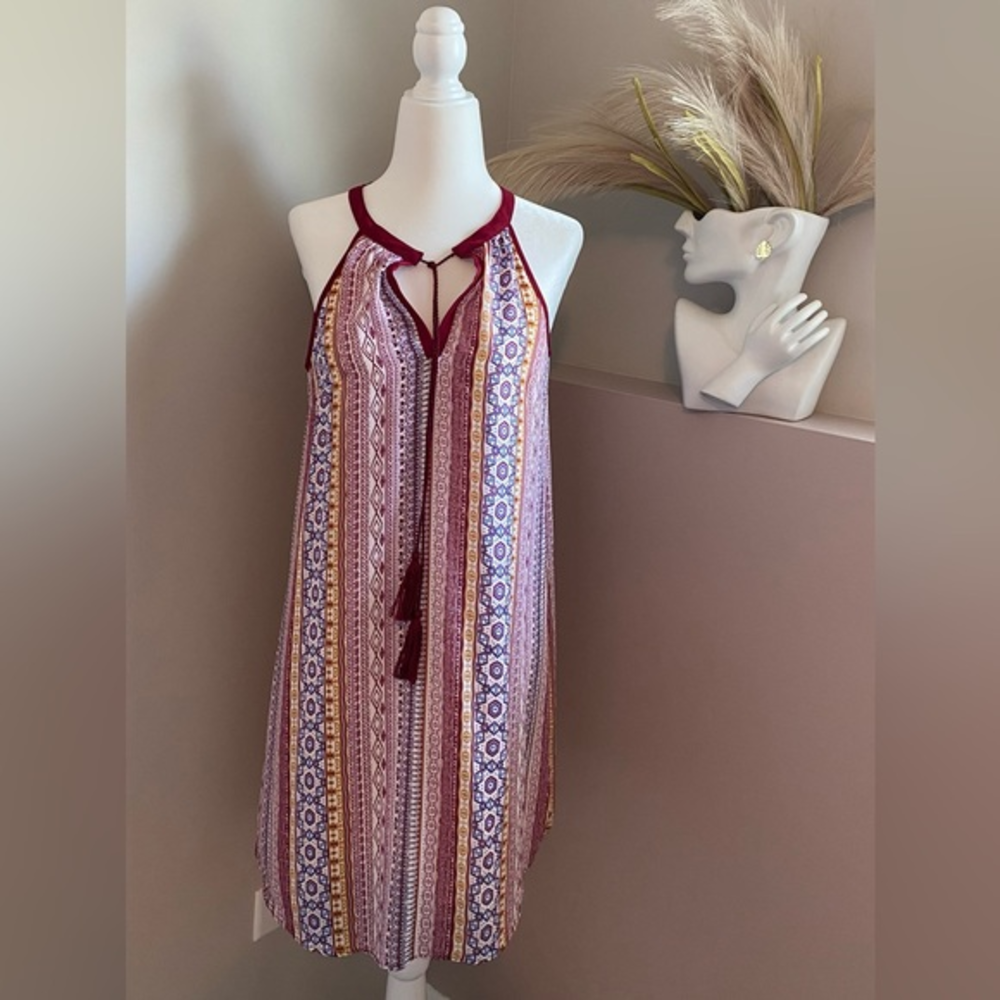 Pink Rose‎ Women’s Small Multi Color Stripped White Red Mini Boho Summer Dress